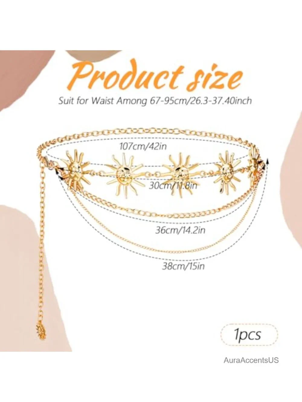 Multilayer Metal Waist Chain Belt with Sun Charm